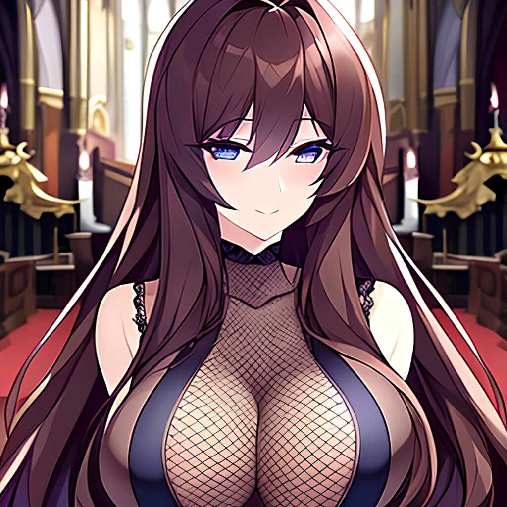 woman fishnet long hair messy hair church brunette