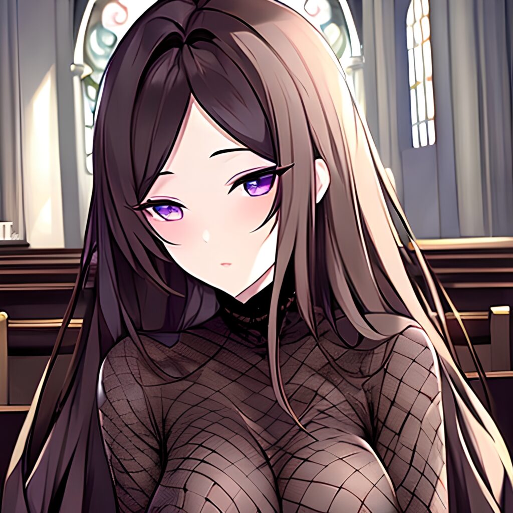 woman fishnet messy hair brunette church long hair 