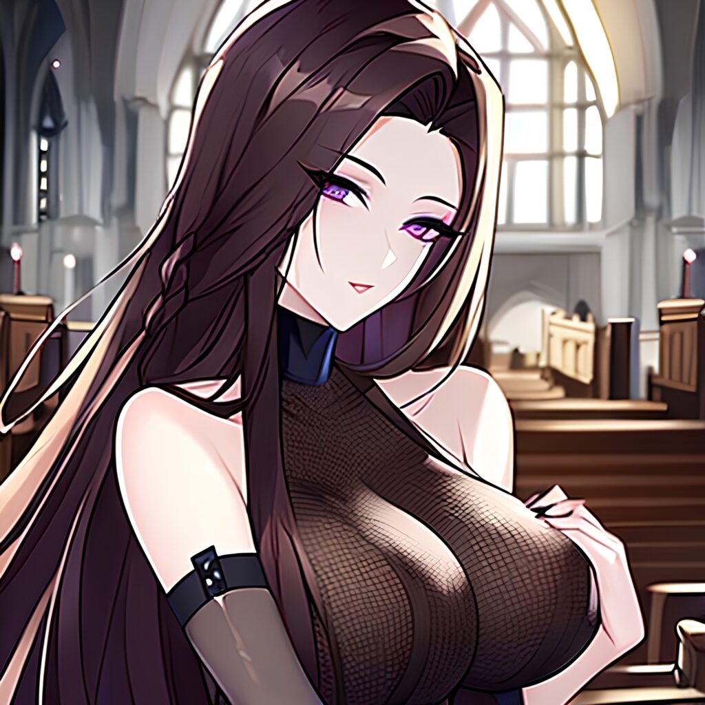 woman fishnet messy hair brunette church long hair