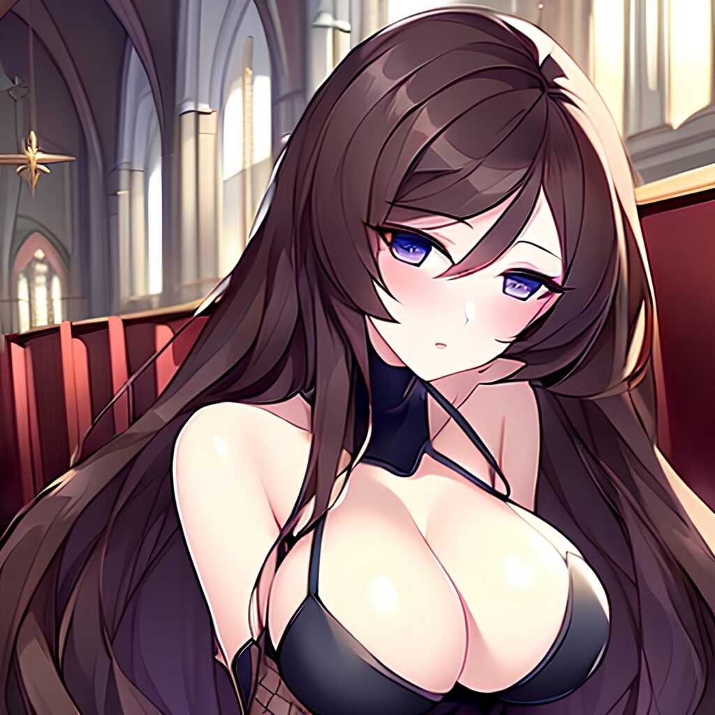 woman fishnet messy hair brunette church long hair