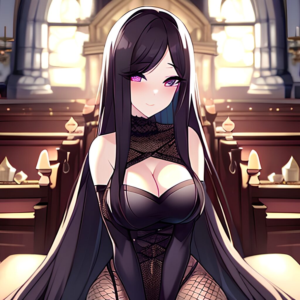 woman fishnet messy hair brunette church long hair