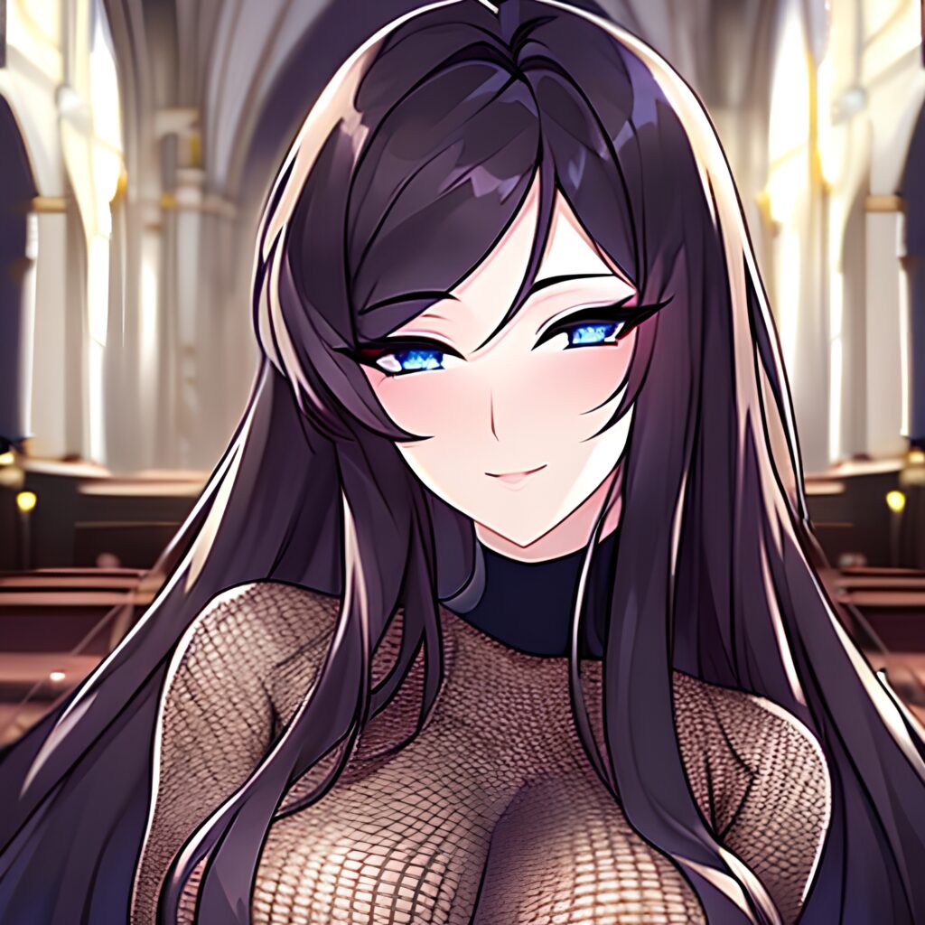 woman fishnet messy hair brunette long hair church