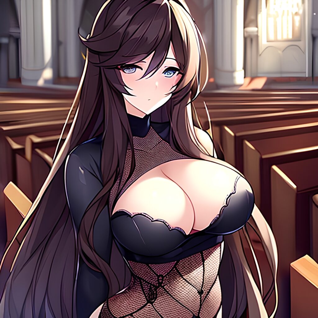 woman fishnet messy hair church brunette long hair 