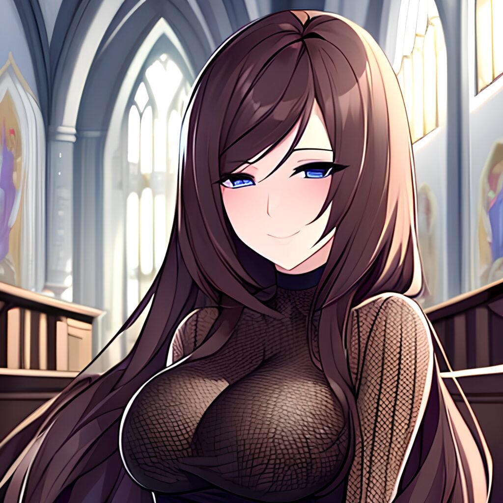 woman fishnet messy hair church brunette long hair 