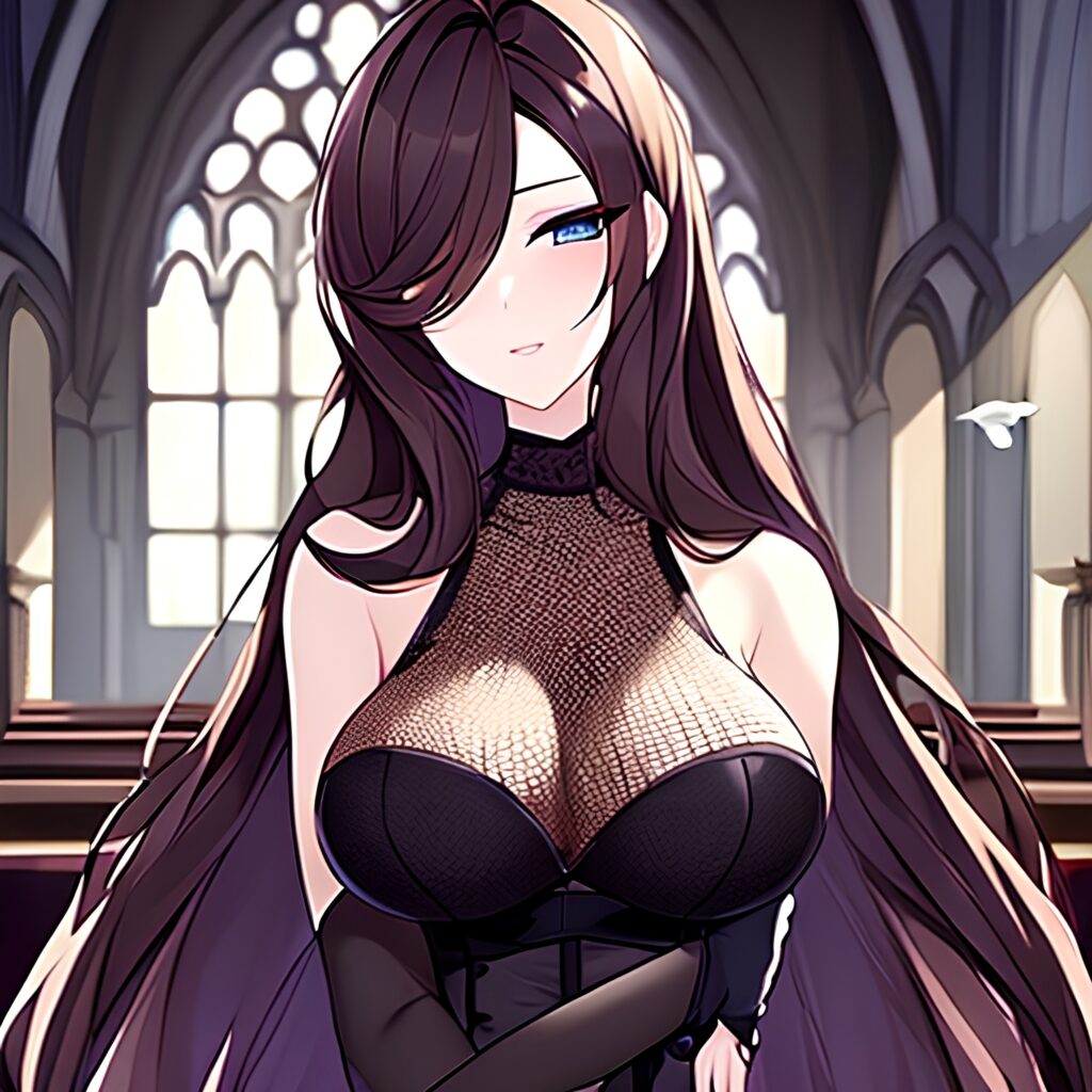 woman fishnet messy hair church long hair brunette