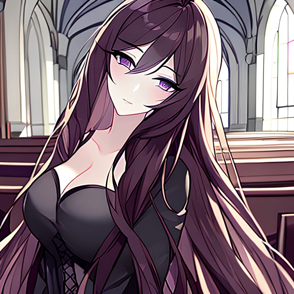 woman fishnet messy hair long hair brunette church 