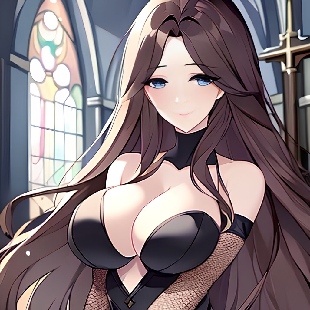 woman fishnet messy hair long hair brunette church