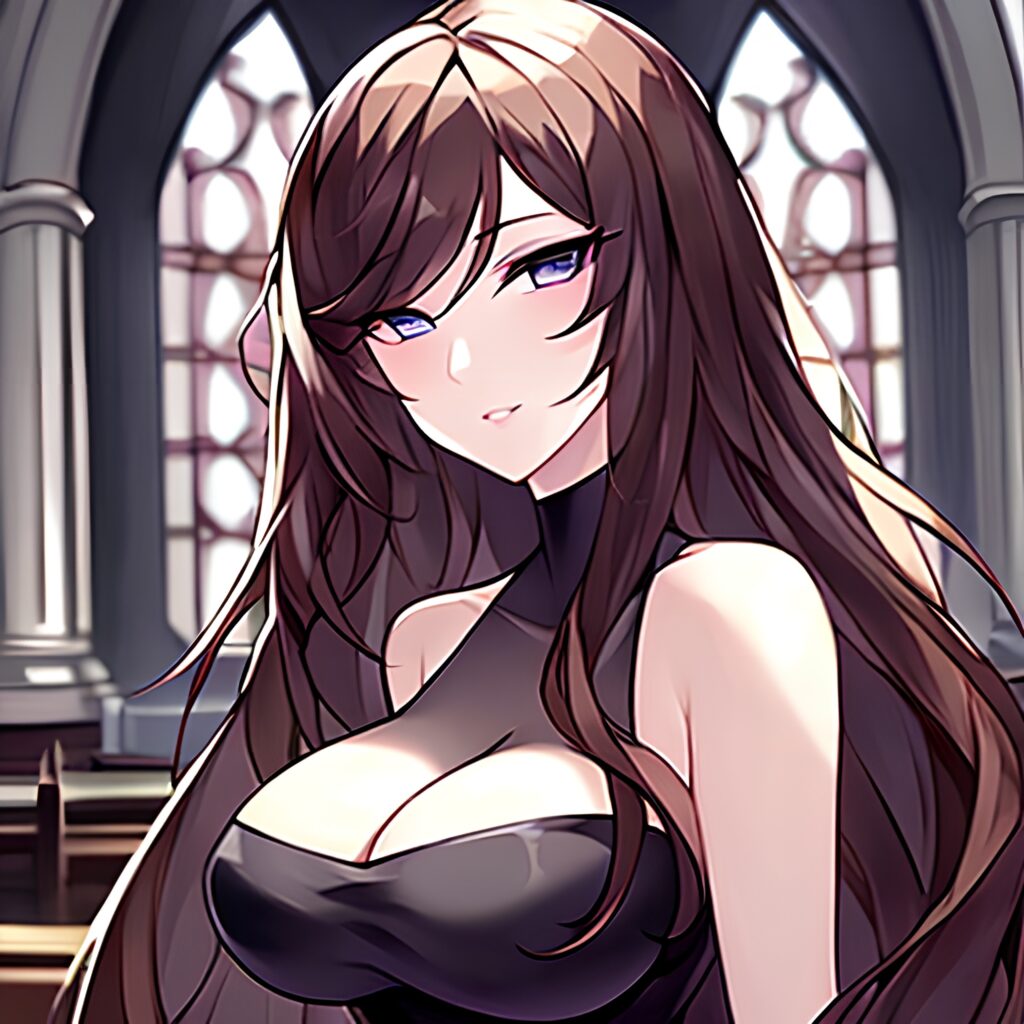 woman long hair brunette church fishnet messy hair 