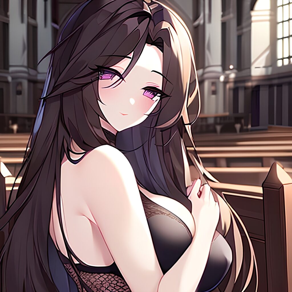 woman long hair brunette church fishnet messy hair