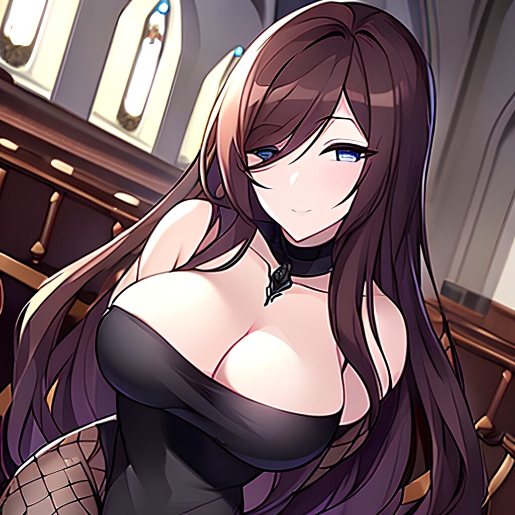 woman long hair brunette church fishnet messy hair 