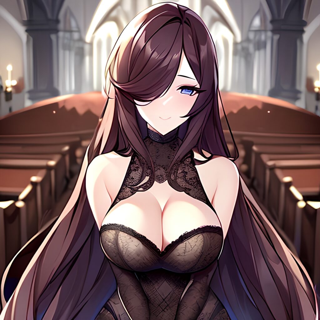 woman long hair brunette church fishnet messy hair