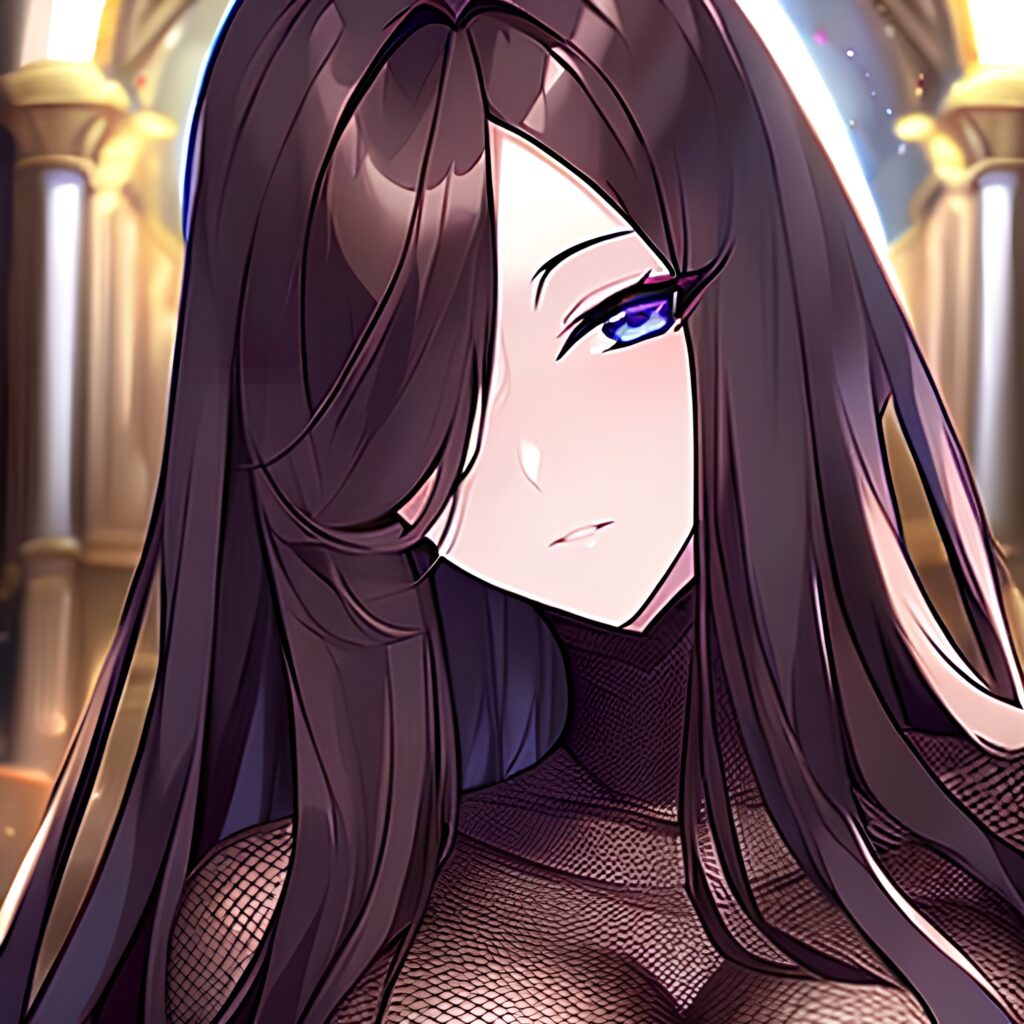woman long hair brunette church messy hair fishnet 