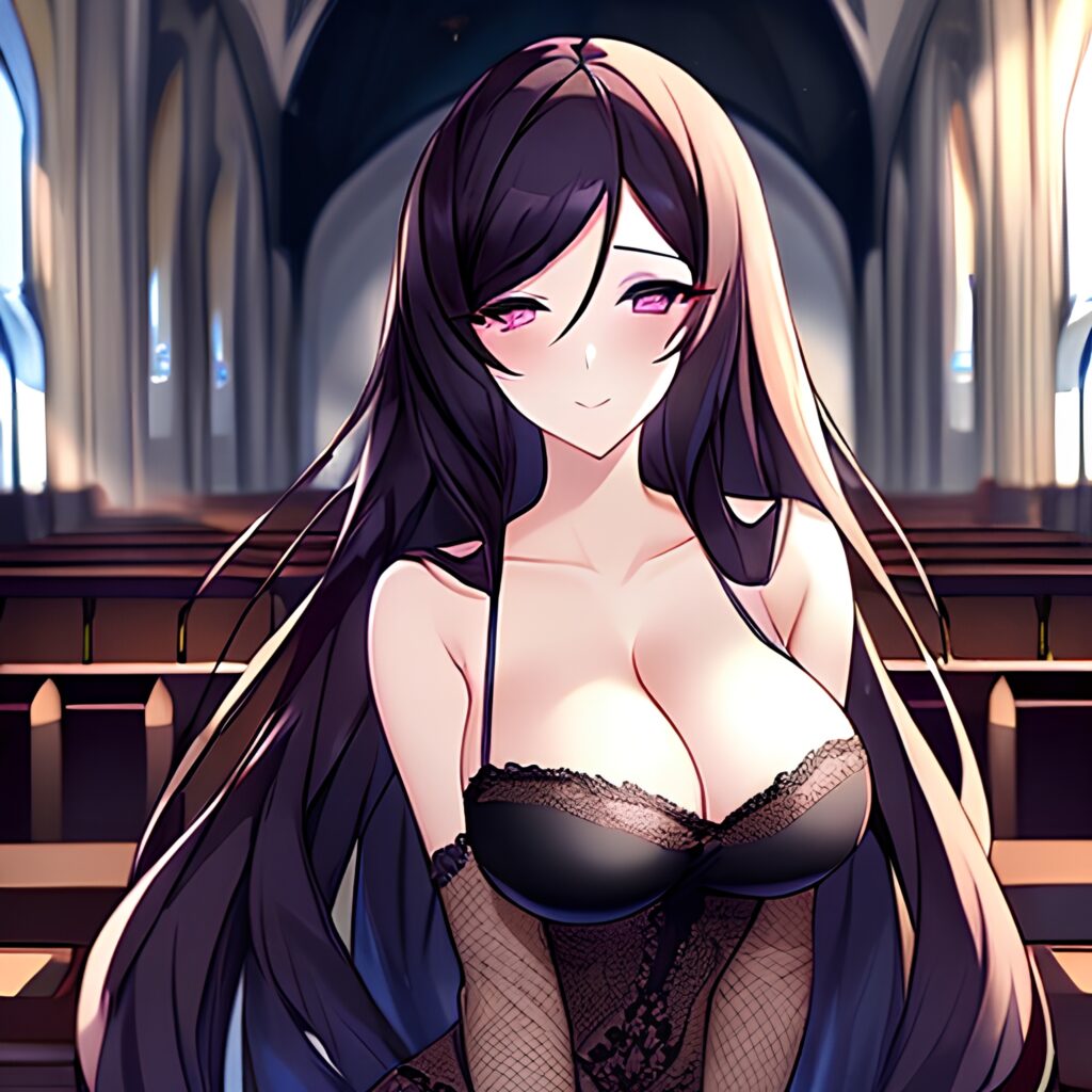 woman long hair brunette church messy hair fishnet