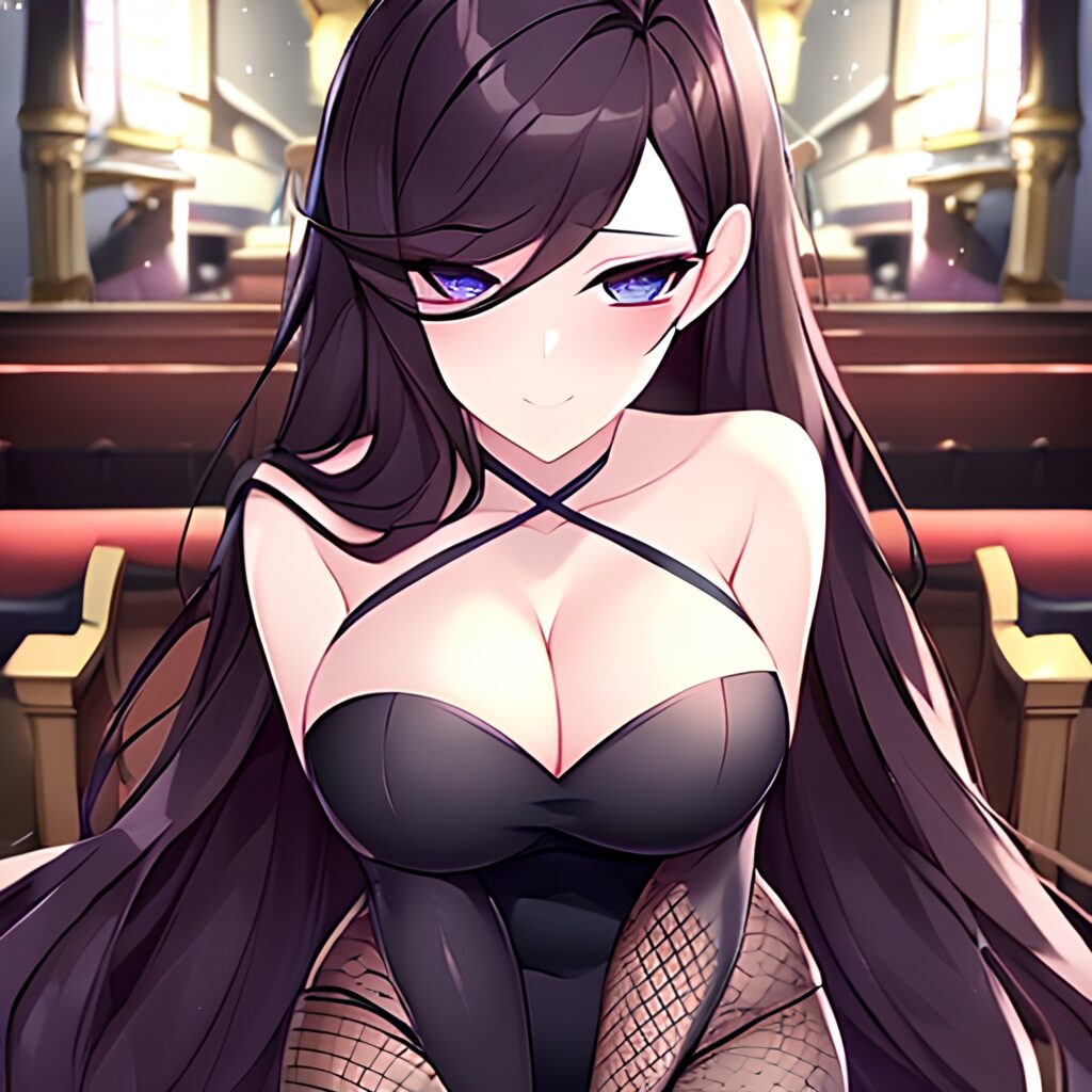 woman long hair brunette church messy hair fishnet 