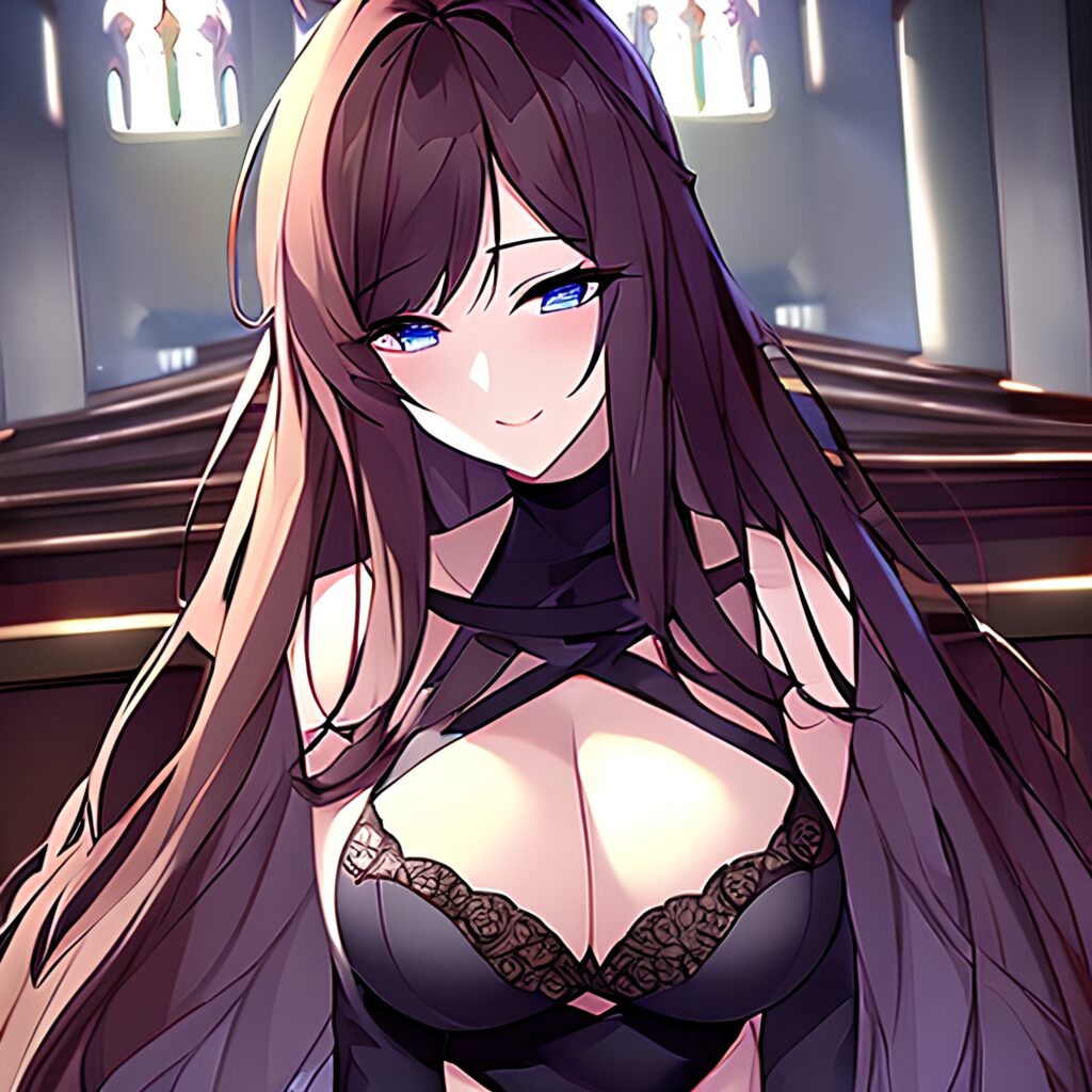 woman long hair brunette church messy hair fishnet 