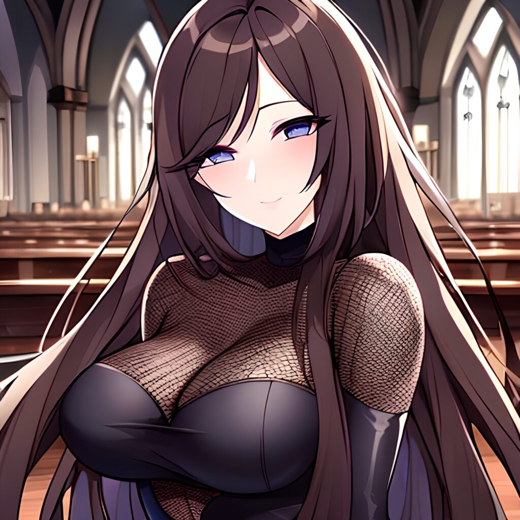 woman long hair brunette fishnet church messy hair