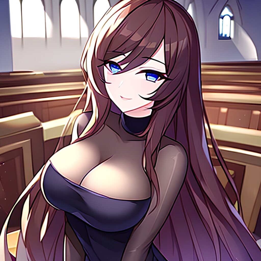 woman long hair brunette fishnet church messy hair 