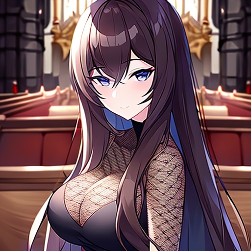 woman long hair brunette fishnet messy hair church