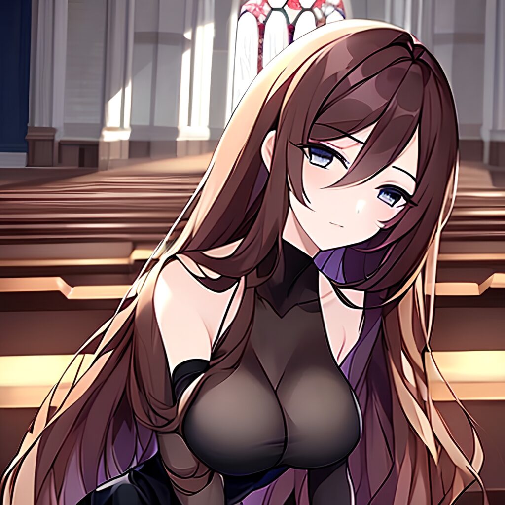 woman long hair brunette messy hair fishnet church