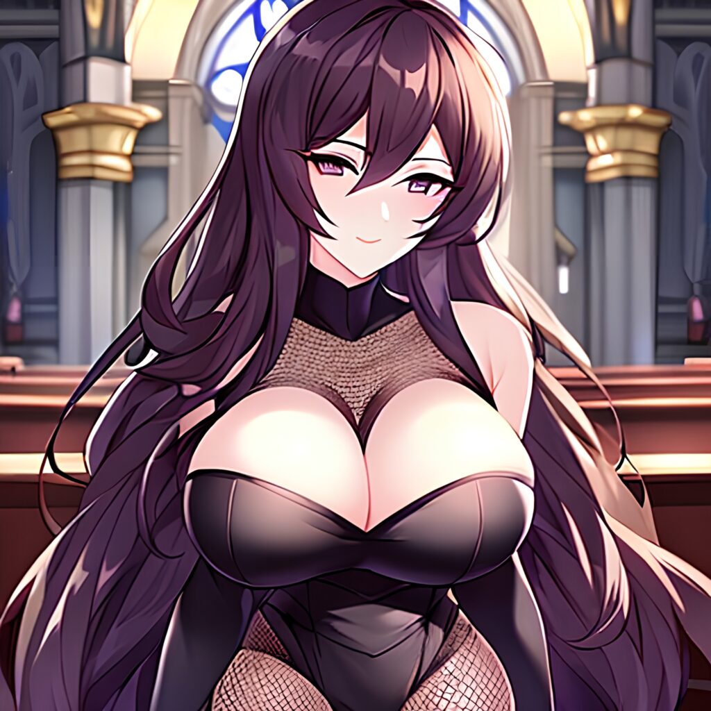 woman long hair brunette messy hair fishnet church