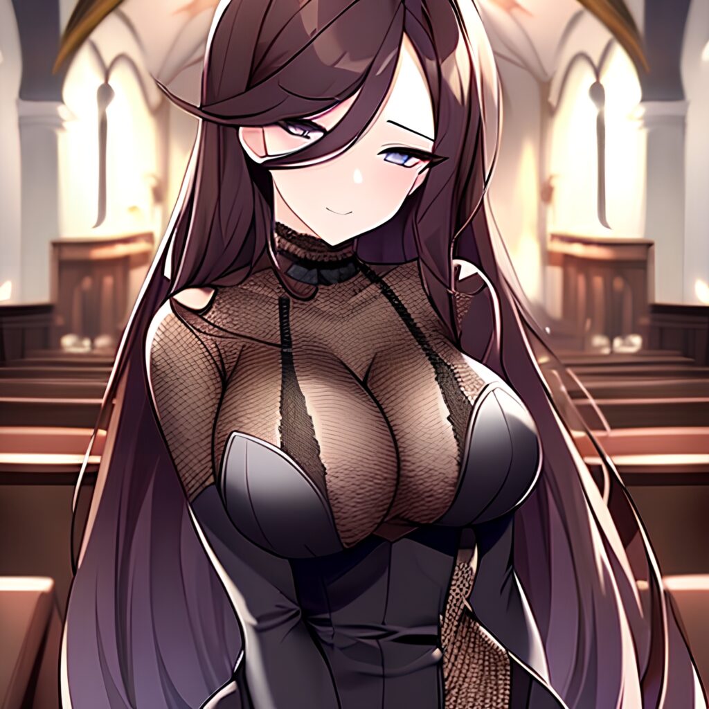 woman long hair church brunette fishnet messy hair