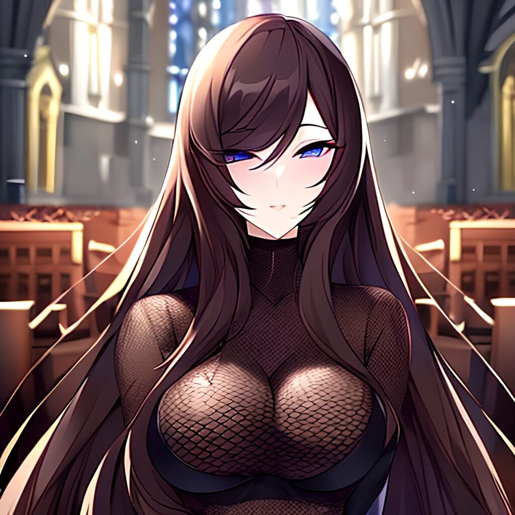 woman long hair church brunette fishnet messy hair