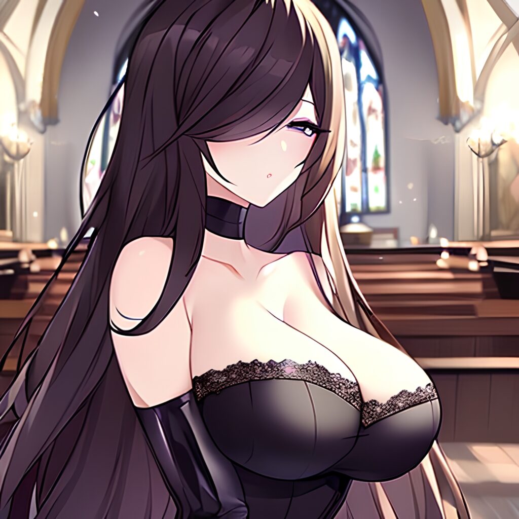 woman long hair church brunette fishnet messy hair 