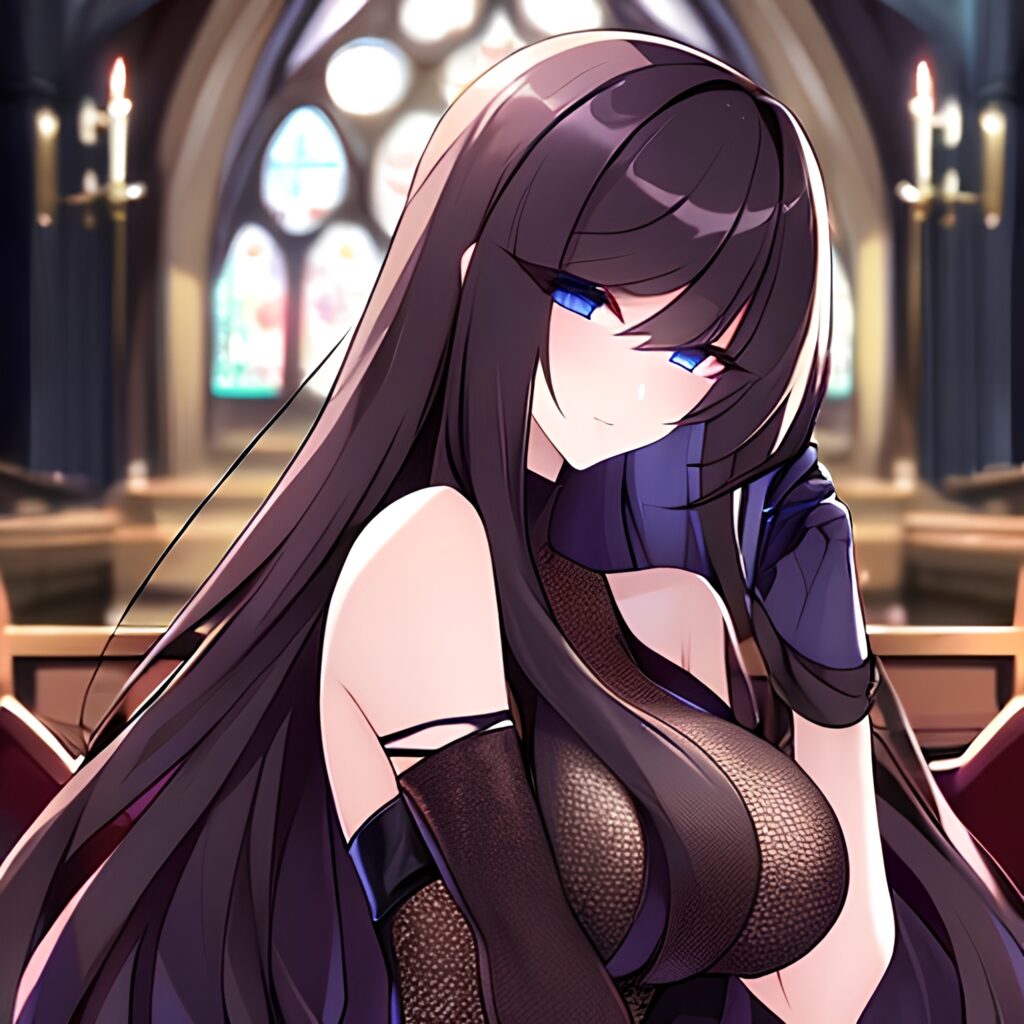 woman long hair church brunette fishnet messy hair 