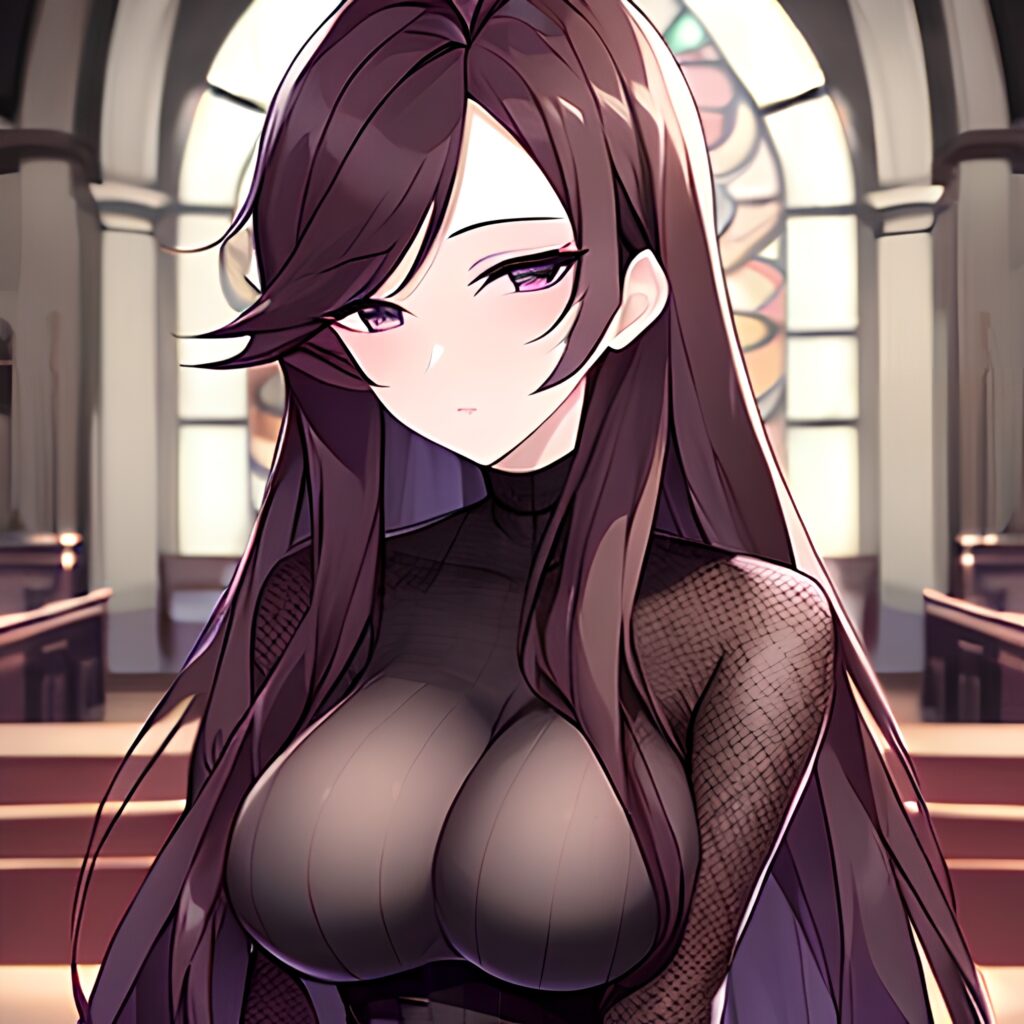 woman long hair church brunette messy hair fishnet