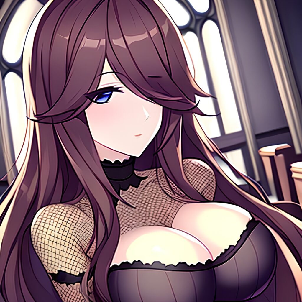 woman long hair church brunette messy hair fishnet 