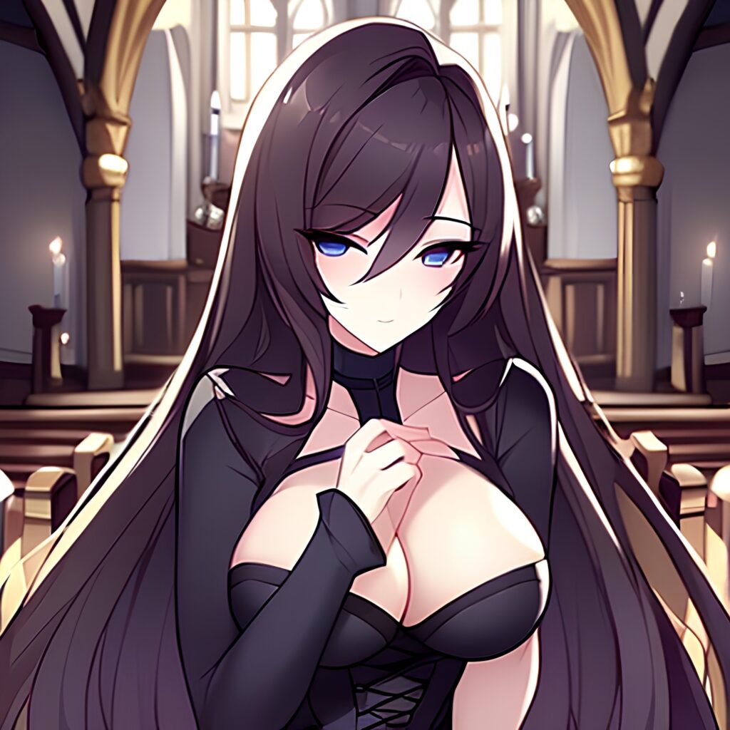woman long hair church brunette messy hair fishnet