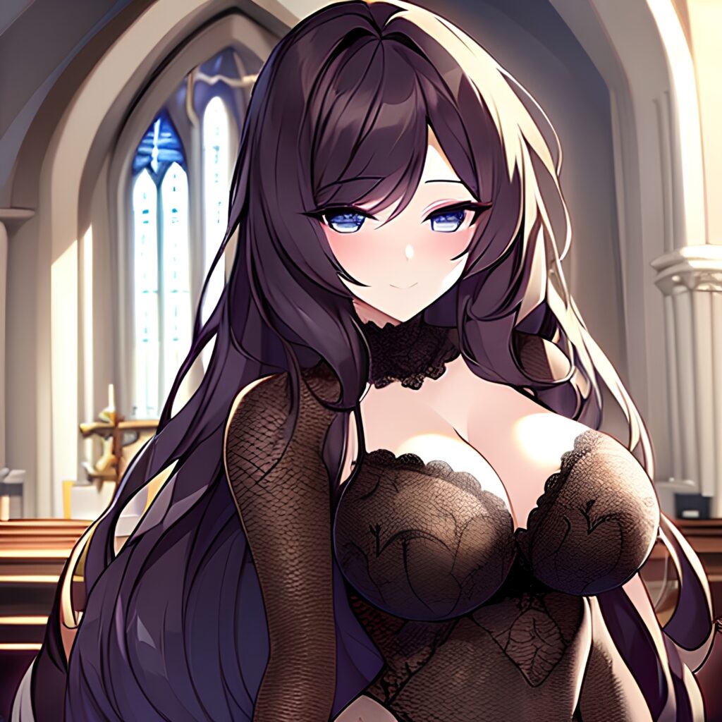 woman long hair church brunette messy hair fishnet 