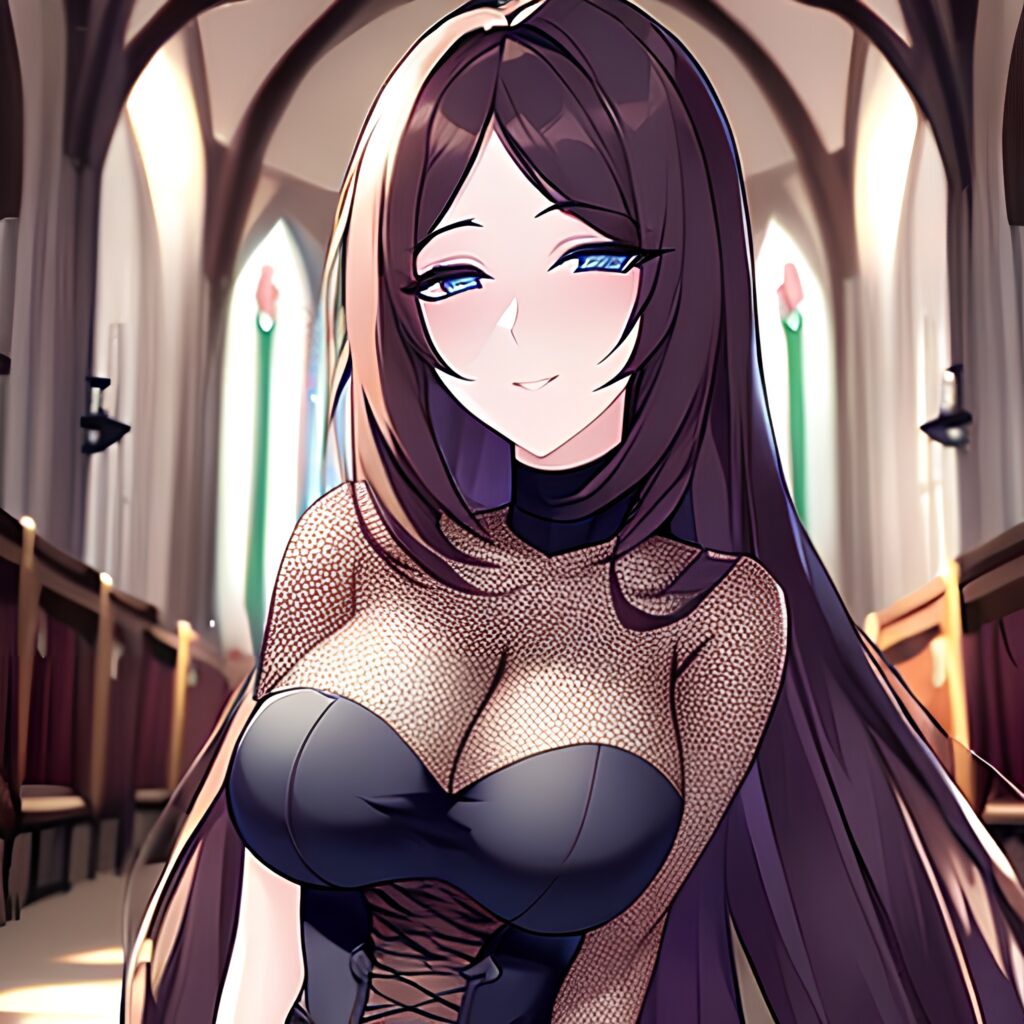 woman long hair church brunette messy hair fishnet 