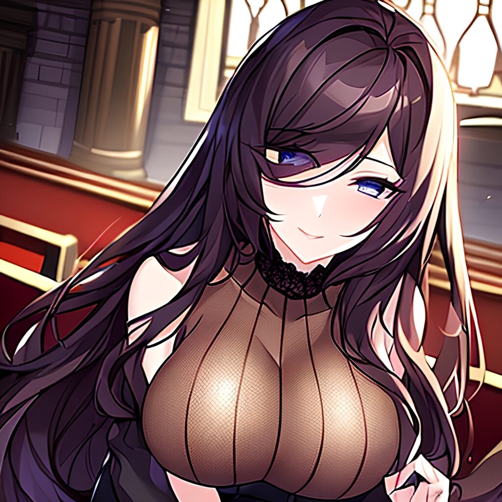 woman long hair church fishnet brunette messy hair