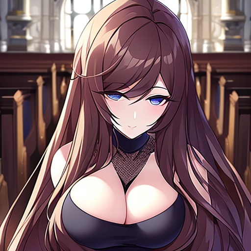 woman long hair church fishnet messy hair brunette