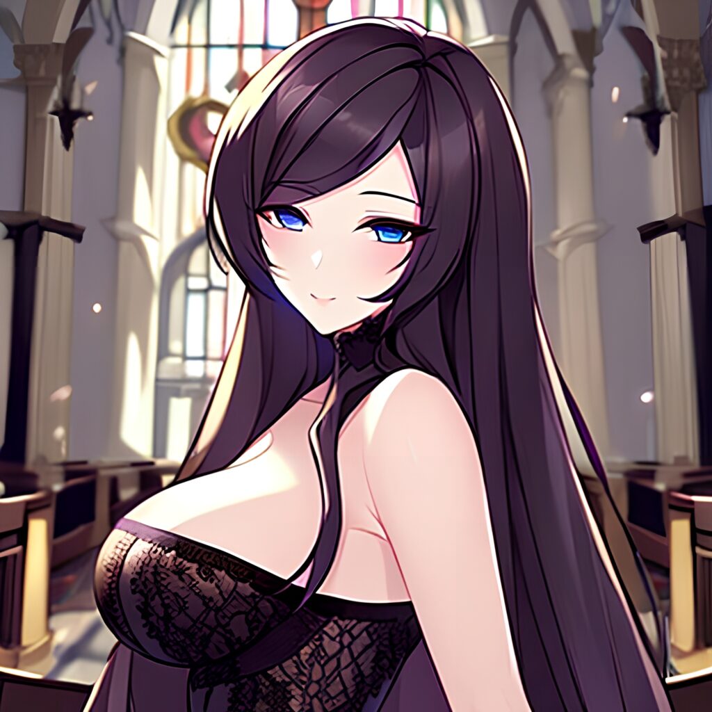 woman long hair church fishnet messy hair brunette