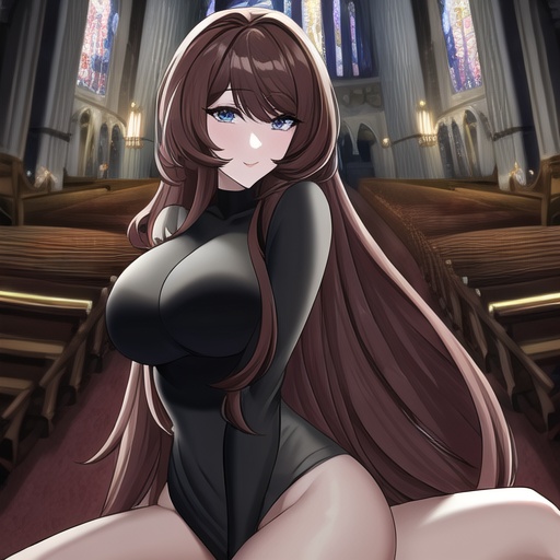 woman long hair church fishnet messy hair brunette 