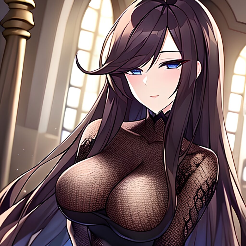 woman long hair church fishnet messy hair brunette