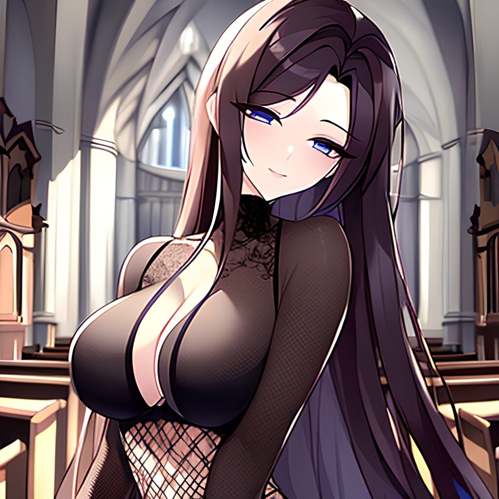 woman long hair church fishnet messy hair brunette 