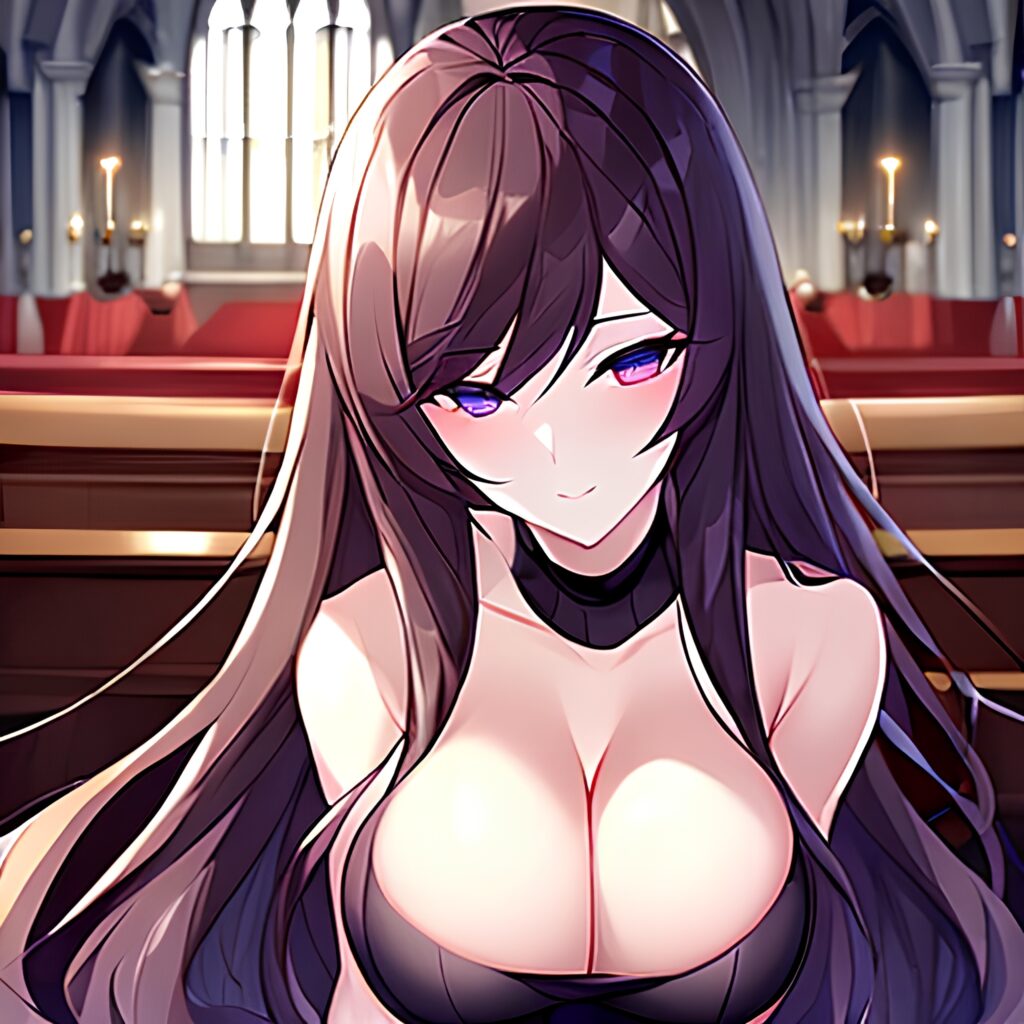 woman long hair church messy hair fishnet brunette