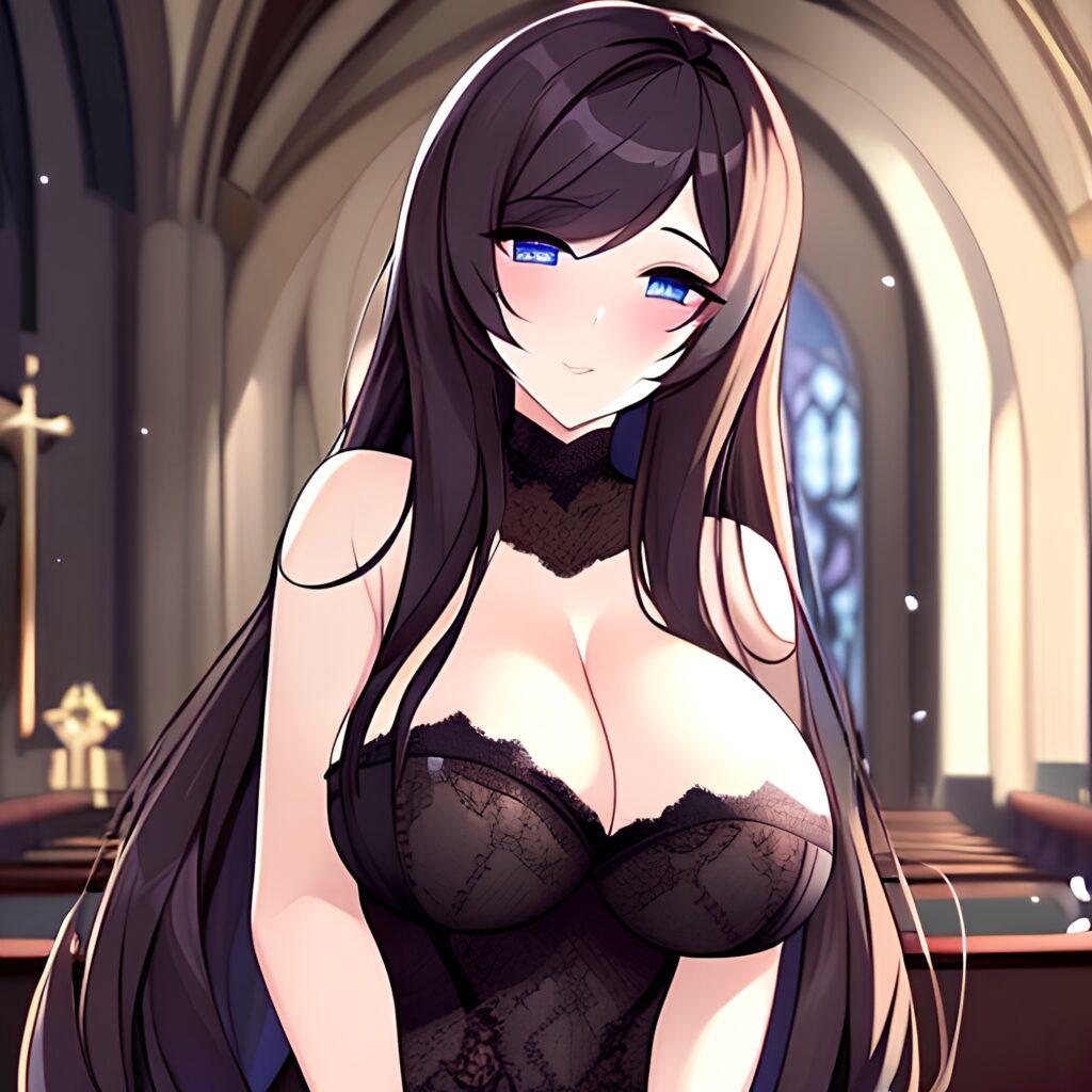 woman long hair fishnet brunette church messy hair
