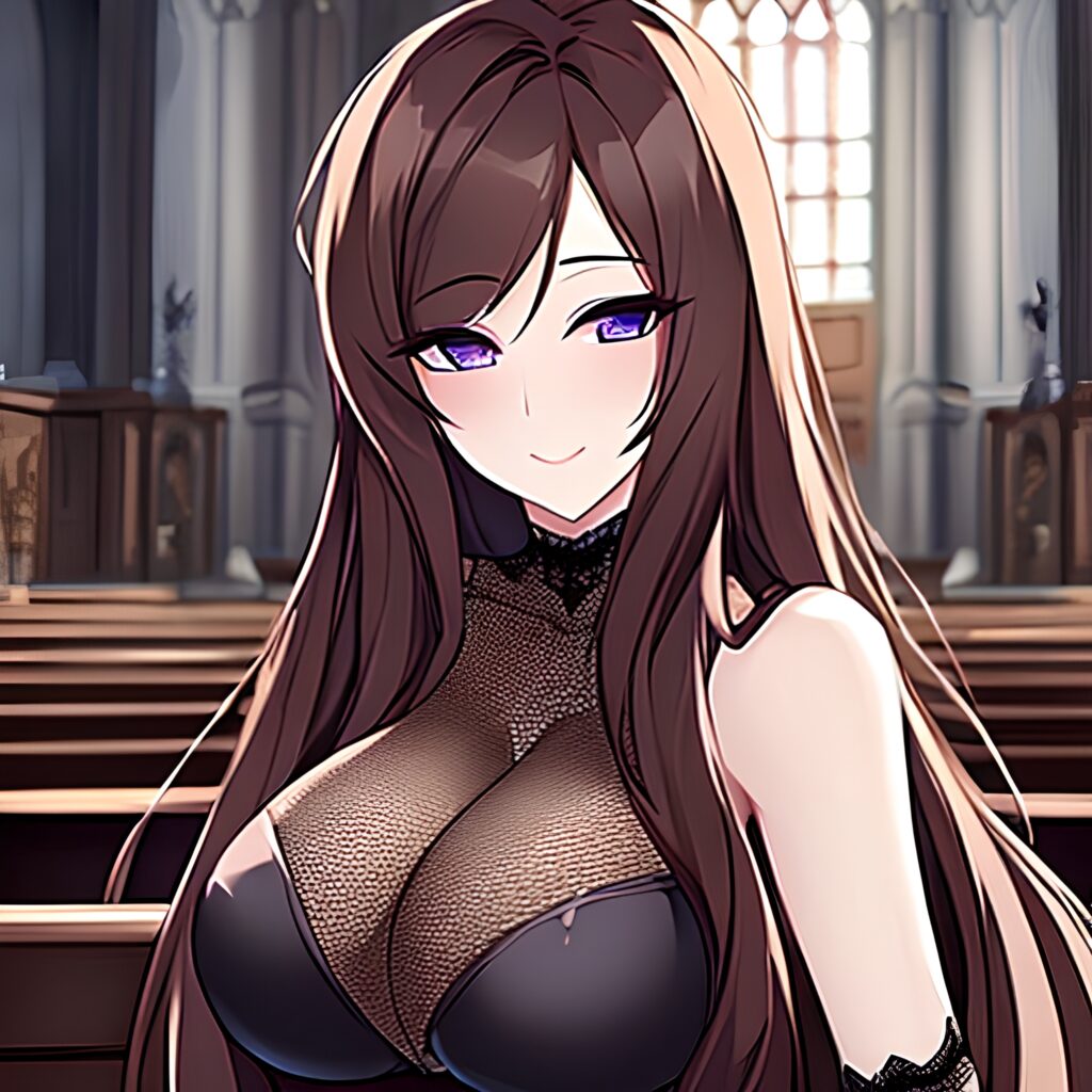 woman long hair fishnet brunette messy hair church