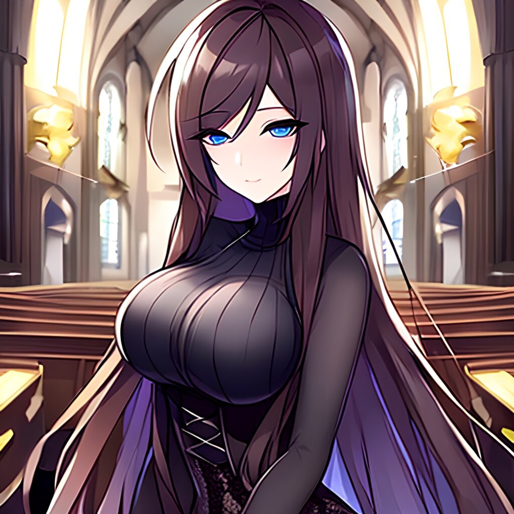 woman long hair fishnet brunette messy hair church