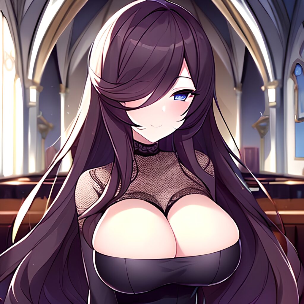 woman long hair fishnet church brunette messy hair