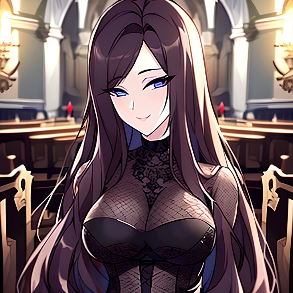 woman long hair fishnet church brunette messy hair