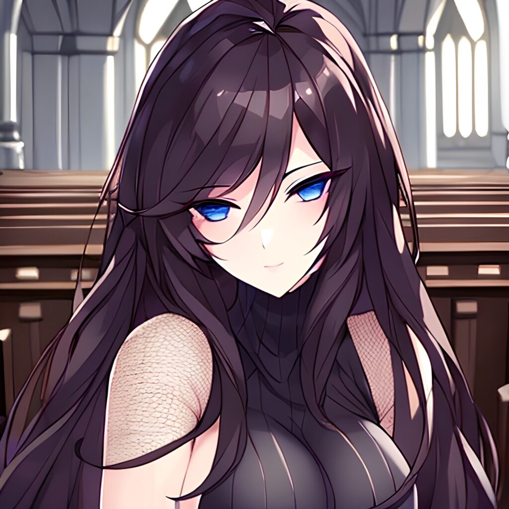 woman long hair fishnet church brunette messy hair