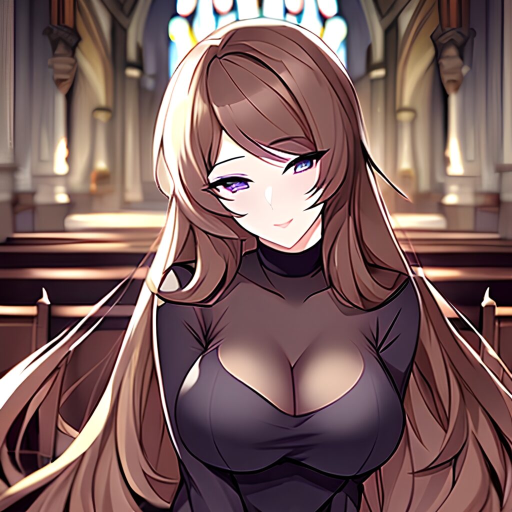 woman long hair fishnet church messy hair brunette 