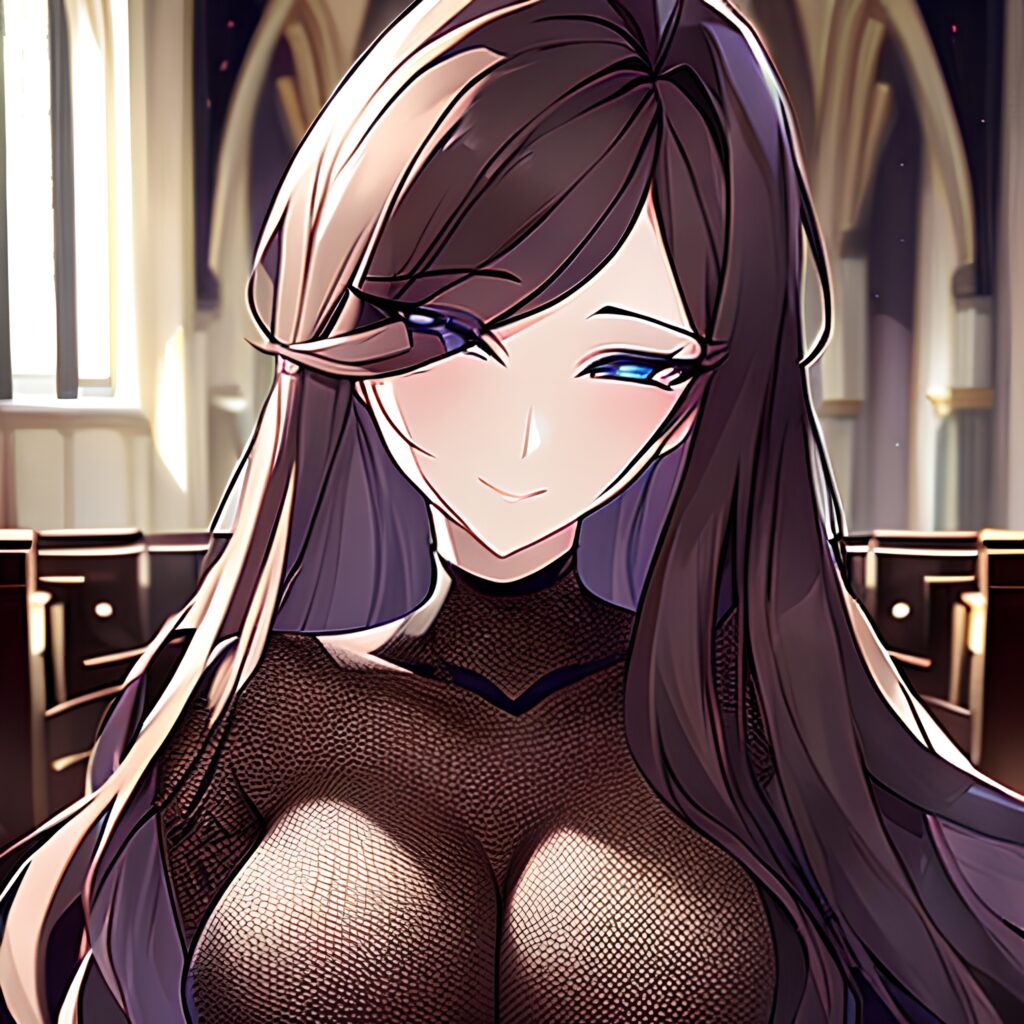 woman long hair fishnet messy hair brunette church