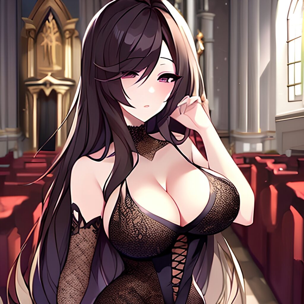 woman long hair fishnet messy hair church brunette 
