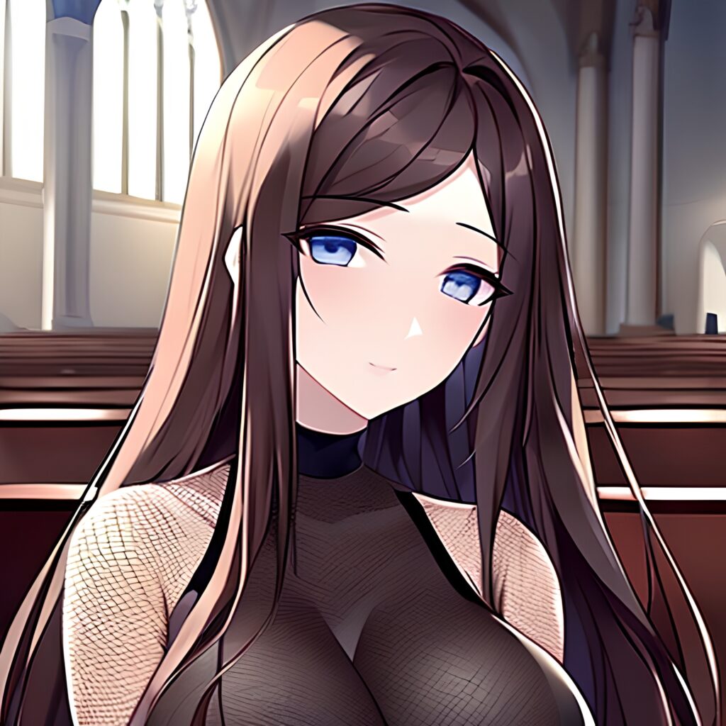 woman long hair fishnet messy hair church brunette